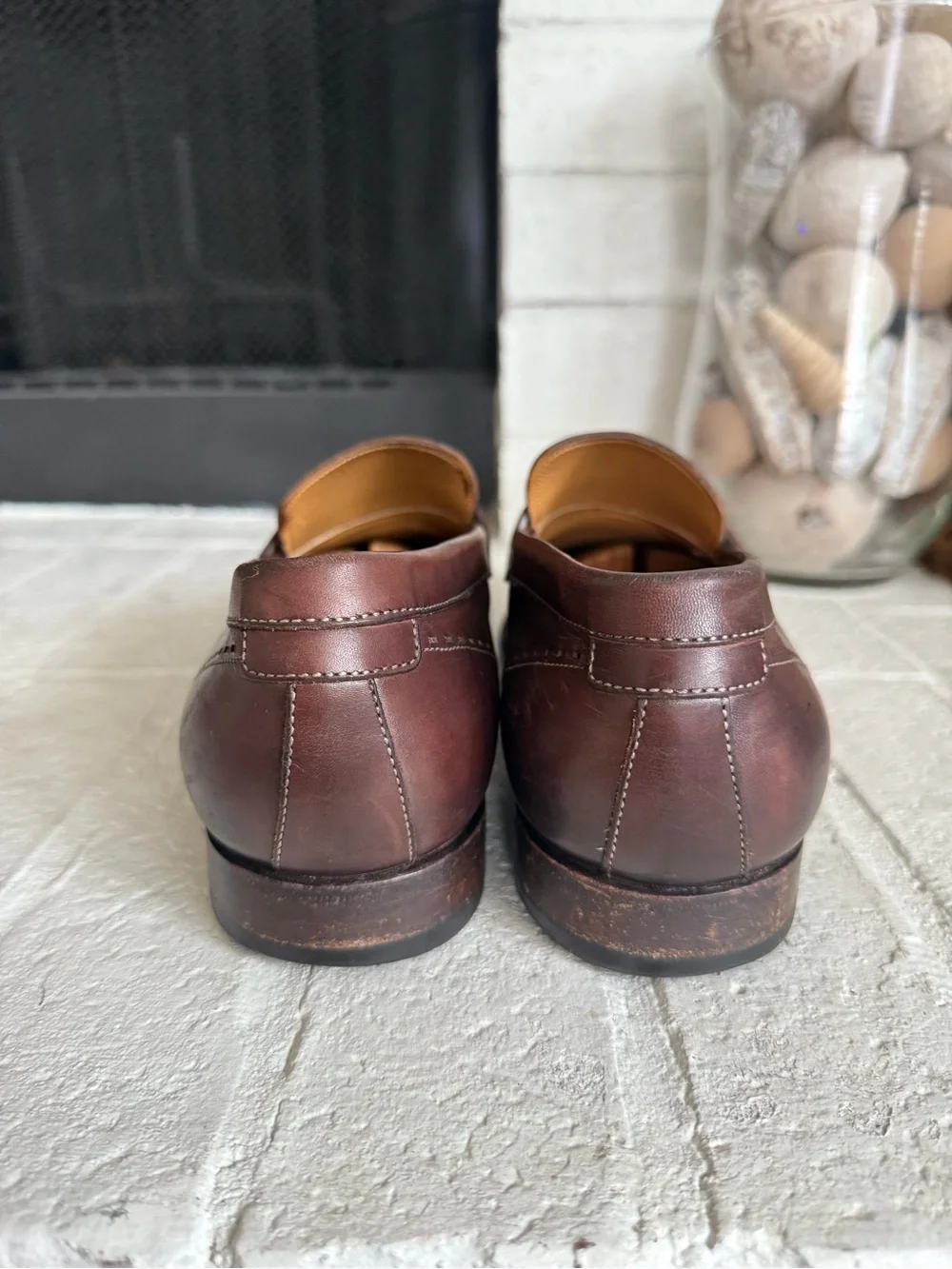 Santoni Men’s Brown Leather Penny Loafers Made In Italy Size 10.5 D Luxury Dress